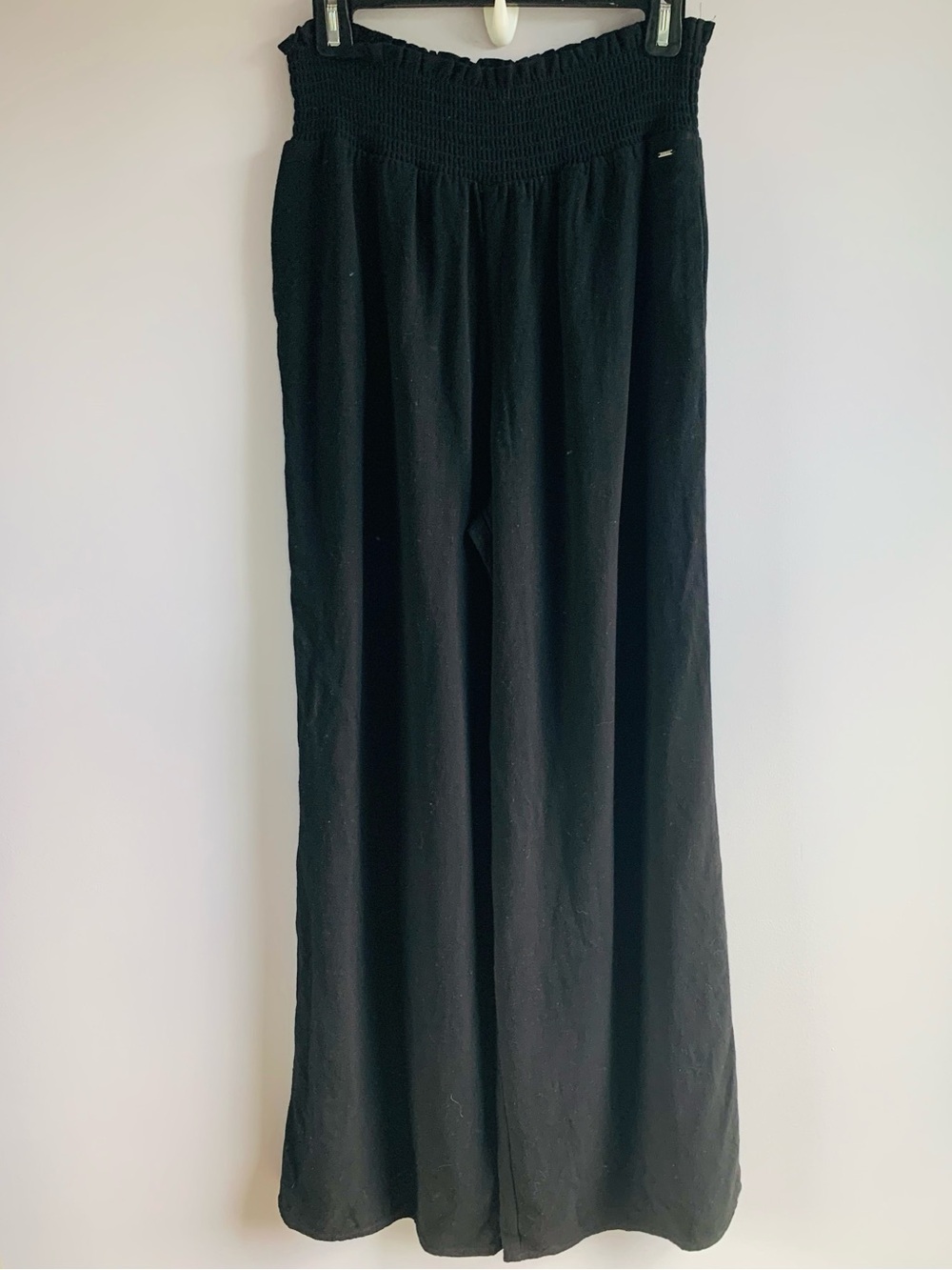 Guess Pants Smocked Waist High Rise Wide Leg Palazzo Black Cotton Casual EUC M